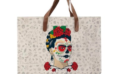 Geantă din pânză cu mâner din imitație de piele Madre Selva Frida Skull, 55 x 40 cm