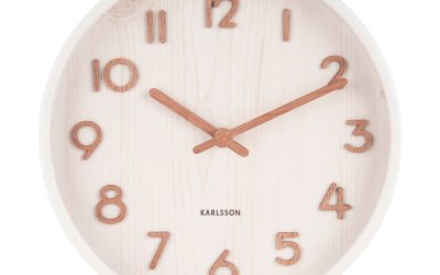 Ceas de perete din lemn de tei Karlsson Pure Small, alb, ø 22 cm