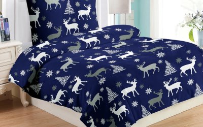 Lenjerie de pat din micromicropluș My House Deer, 140 x 200 cm, albastru