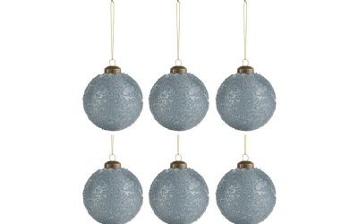 Set 6 globuri pentru Crăciun J-Line Sugar, ø 8 cm, albastru – gri