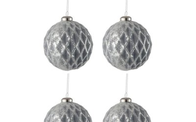 Set 4 globuri din sticlă pentru Crăciun J-Line Diamond, ø 9 cm, argintiu