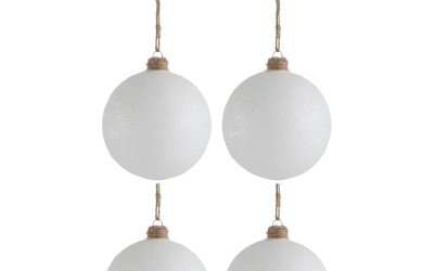 Set 4 globuri din sticlă pentru Crăciun J-Line Xmas, ø 10 cm, alb
