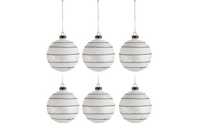 Set 6 globuri din sticlă pentru Crăciun J-Line Xmas, ø 8 cm, alb – negru