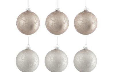 Set 6 globuri din sticlă pentru Crăciun J-Line Bauble, ø 8 cm, alb – bej