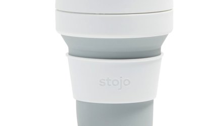 Cană termică pliabilă Stojo Pocket Cup Dove, 355 ml, alb-gri