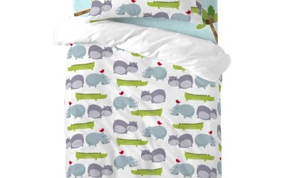 Lenjerie de pat din bumbac pentru copii, pentru pat de o persoană Mr. Fox Hippo, 100 x 120 cm