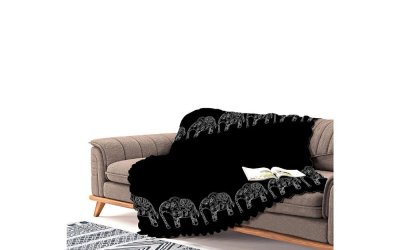 Cuvertură pentru canapea din chenilă Antonio Remondini Elephants, 180 x 180 cm, negru