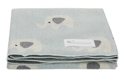 Pătură din bumbac pentru copii Kindsgut Elephants, 80 x 100 cm, albastru