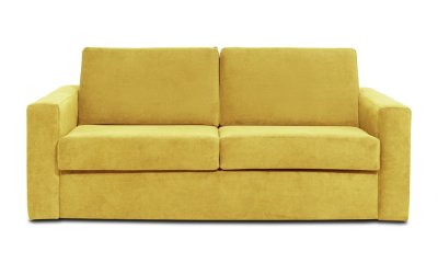 Canapea extensibilă cu tapițerie din reiat Scandic Elbeko, galben muștar