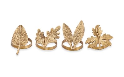 Set 4 inele pentru șervețele Nkuku Leaf Brass, auriu