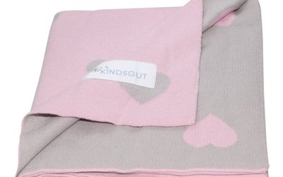 Pătură din bumbac pentru copii Kindsgut Hearts, 80 x 100 cm, roz-bej