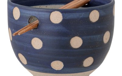 Bol din gresie ceramică și bețișoare Bloomingville Masami, ø 13 cm, albastru