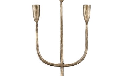 Sfeșnic metalic cu trei brațe Nkuku Mbata, înălțime 39 cm, auriu