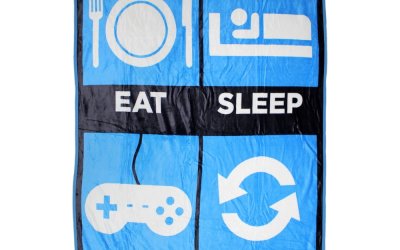 Pătură de plajă Big Mouth Inc. Eat Sleep Game Repeat, 114 x 152 cm, albastru