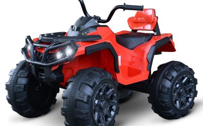 HOMCOM ATV pentru Copii Electric Baterie 12V 2 Viteze cu lumini si mufa USB cu roti amortizate, rosu, 103x68x73cm 