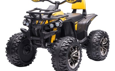 HOMCOM ATV Electric pentru Copii 12V, 3-5 Ani, 100x65x73cm – Negru/Galben | Aosom Ro
