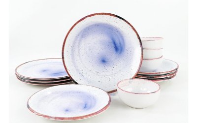 Set veselă cu 12 piese din ceramică My Ceramic, alb-albastru