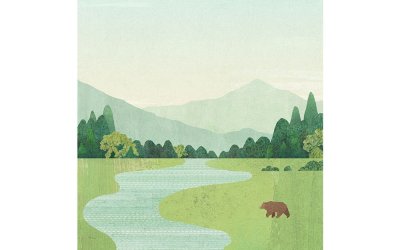 Poster 30×40 cm Bear in the Meadow – Travelposter