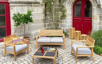 Set mobilier de grădină gri din lemn de tec pentru 4 persoane Aquariva – Ezeis