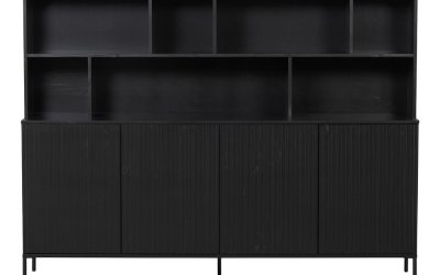 Bibliotecă neagră din lemn de pin 200×150 cm Gravure – WOOOD
