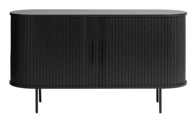 Comodă neagră joasă cu aspect de lemn de stejar 140×76 cm Nola – Unique Furniture