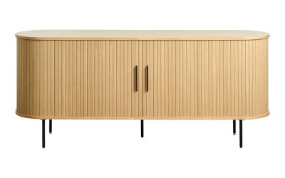 Comodă joasă cu aspect de lemn de stejar cu ușă glisantă 76×180 cm Nola – Unique Furniture