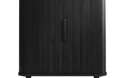 Dulap negru cu aspect de lemn de stejar cu ușă glisantă 113×90 cm Cavo – Unique Furniture