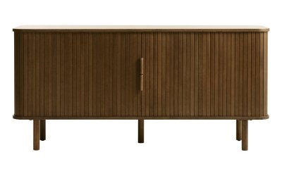 Comodă maro joasă cu aspect de lemn de stejar cu ușă glisantă 76×160 cm Cavo – Unique Furniture