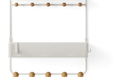 Cuier de perete alb/în culoare naturală cu raft din metal Estique – Umbra