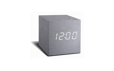 Ceas deșteptător cu LED Gingko Cube Click Clock, gri – alb