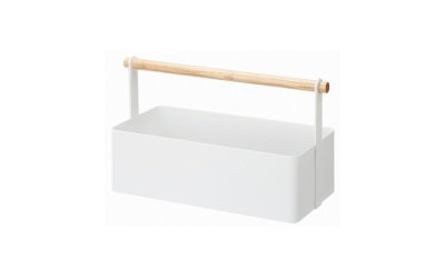 Cutie multifuncțională cu detaliu din lemn de fag YAMAZAKI Tosca Tool Box, lungime 29 cm, alb