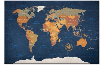 Avizier cu harta lumii Bimago Ink Oceans, 90 x 60 cm
