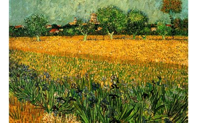 Reproducere pe pânză după Vincent van Gogh – View of arles with irises in the foreground, 40 x 30 cm
