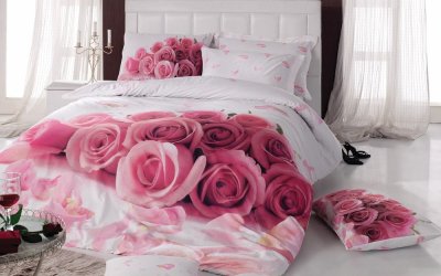 Lenjerie de pat cu cearșaf din bumbac pentru pat single Darlign, 160 x 220 cm, roz