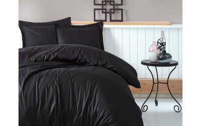 Lenjerie de pat cu husă de saltea Stripe, 200 x 220 cm, negru