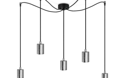 Lustră cu 5 cabluri Bulb Attack Cero, negru – argintiu