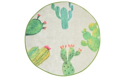 Covor baie Tropica Cactus I, ⌀ 100 cm, alb – verde