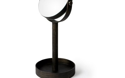 Oglindă de masă cu suport din stejar și tăviță Wireworks Magnify Dark
