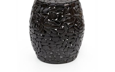 Taburet WOOX LIVING Floral, ⌀ 40 cm, negru
