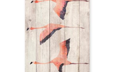Decorațiune din lemn de pin pentru perete Madre Selva Flying Flamingo, 60 x 40 cm