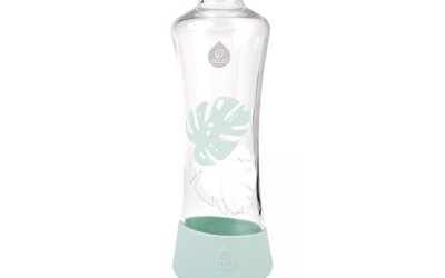 Sticlă din sticlă borosilicată Equa Urban Jungle, Monstera, 550 ml, turcoaz