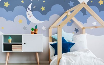 Autocolant Ambiance Scandinavian Clouds With Stars And Moon
