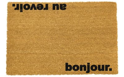 Covoraș intrare din fibre de cocos Artsy Doormats Bonjour Au Revoir, 40 x 60 cm