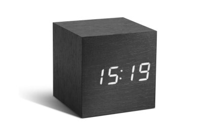 Ceas deșteptător cu LED Gingko Cube Click Clock, negru – alb