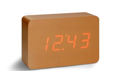 Ceas deșteptător cu LED Gingko Brick Click Clock, maro – roșu