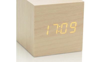 Ceas deșteptător cu LED Gingko Cube Click Clock, bej-galben