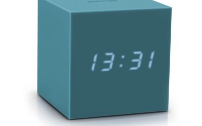 Ceas deșteptător cu LED Gingko Gravity Cube, gri – albastru