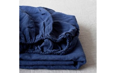 Cearșaf elastic din in Linen Tales, 180 x 200 cm, albastru marin