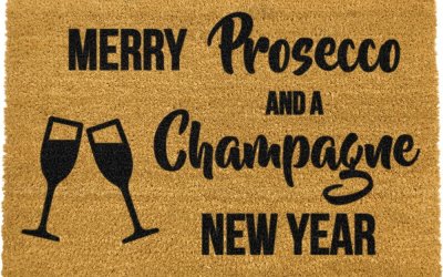 Covoraș intrare din fibre de cocos Artsy Doormats Champagne New Year, 40 x 60 cm, negru