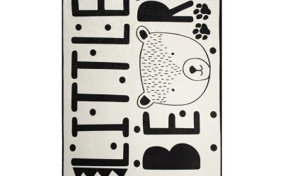 Covor antiderapant pentru copii Chilai Little Bear, 100 x 160 cm, alb – negru